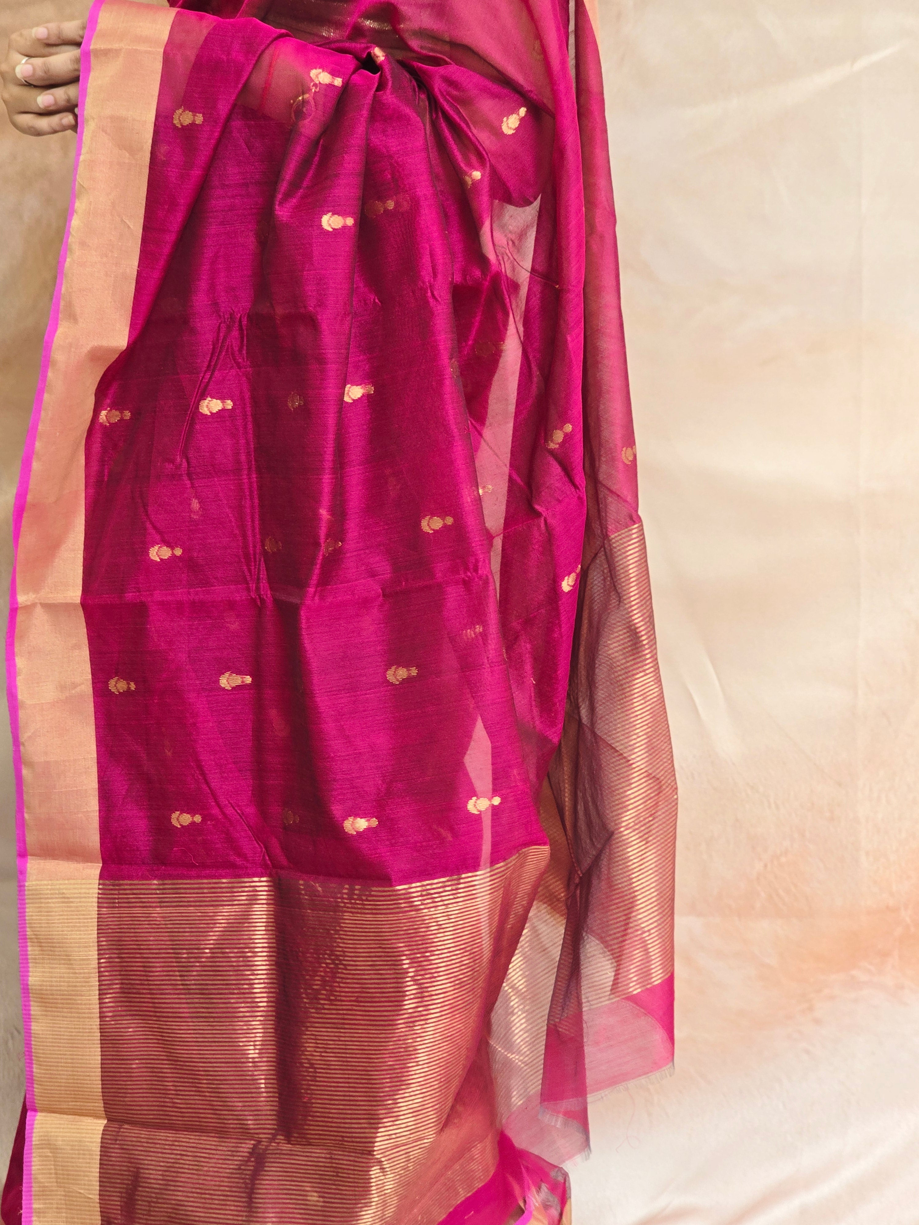 Pure Handwoven Chanderi Small Motifs - Magenta
