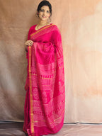Handblock Printed Maheshwari Silk Cotton Saree