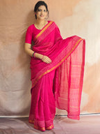 Handblock Printed Maheshwari Silk Cotton Saree