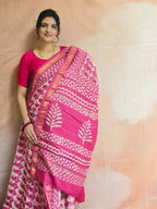 Handblock Printed Maheshwari Silk Cotton Saree