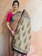 Handblock Printed Maheshwari Silk Cotton Saree
