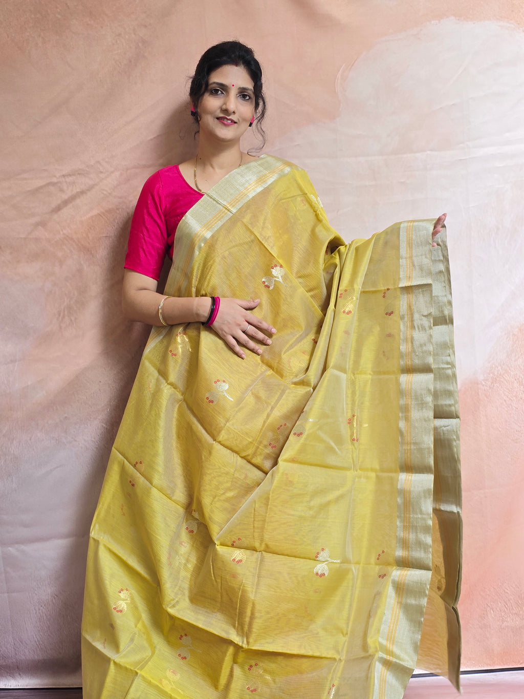 Kusum Mangal – Pure Handwoven Chanderi Silk Cotton Saree | Neon Green