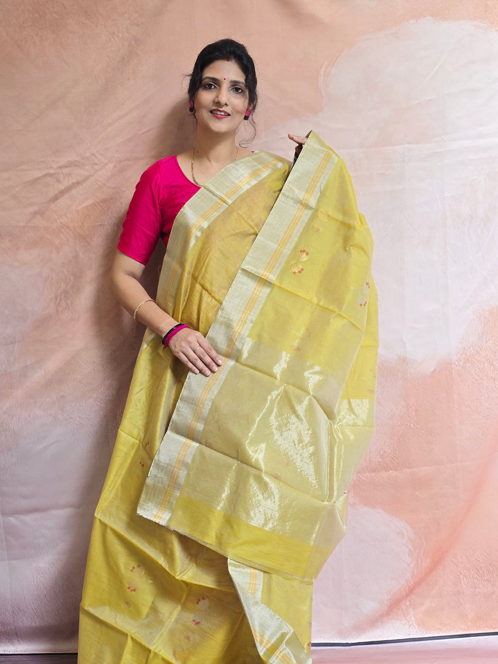 Kusum Mangal – Pure Handwoven Chanderi Silk Cotton Saree | Neon Green