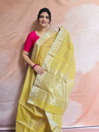 Kusum Mangal – Pure Handwoven Chanderi Silk Cotton Saree | Neon Green