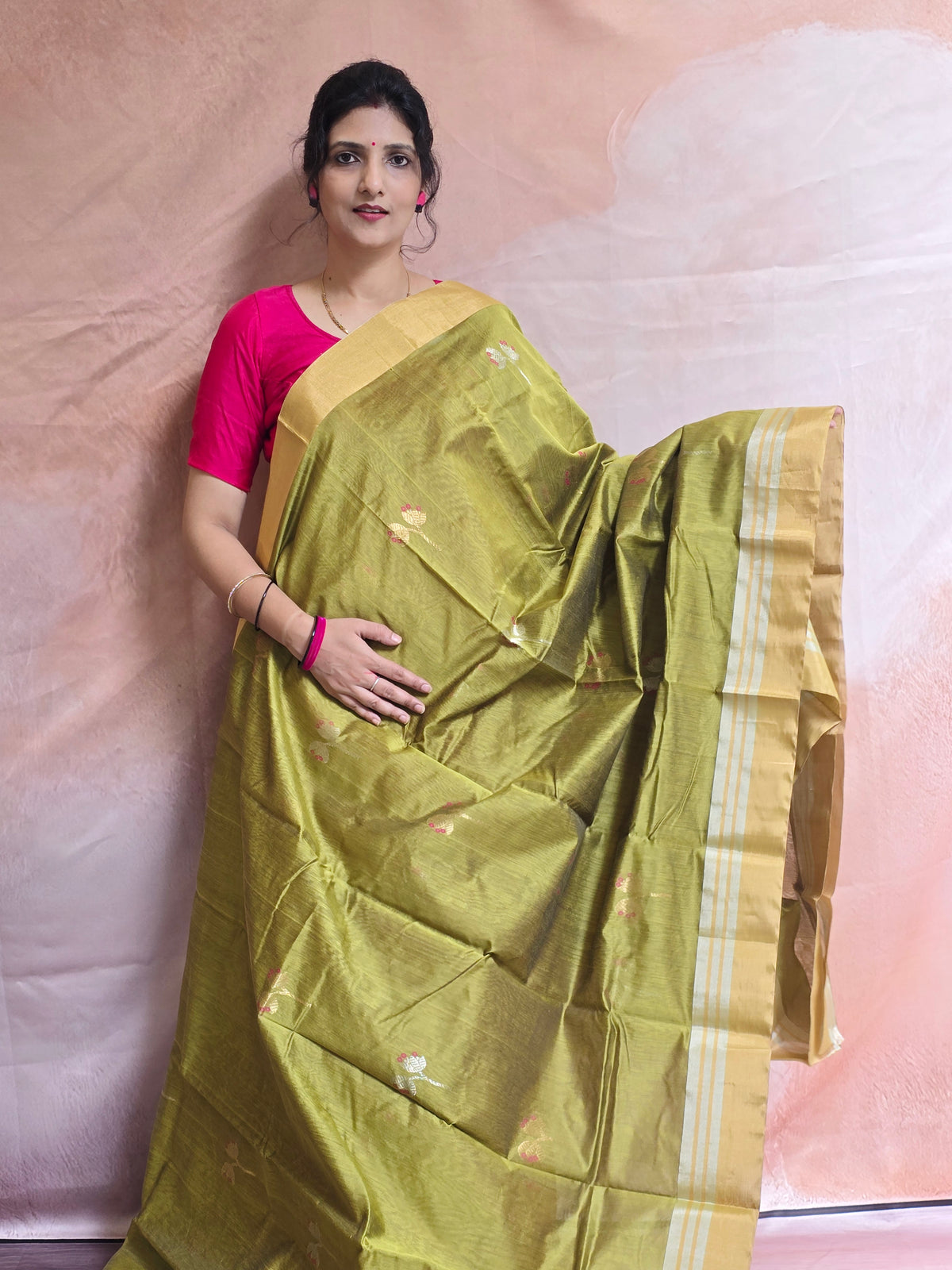 Kusum Mangal – Pure Handwoven Chanderi Silk Cotton Saree | Green