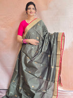 Pure Handwoven Chanderi Floral Motifs - Olive Green