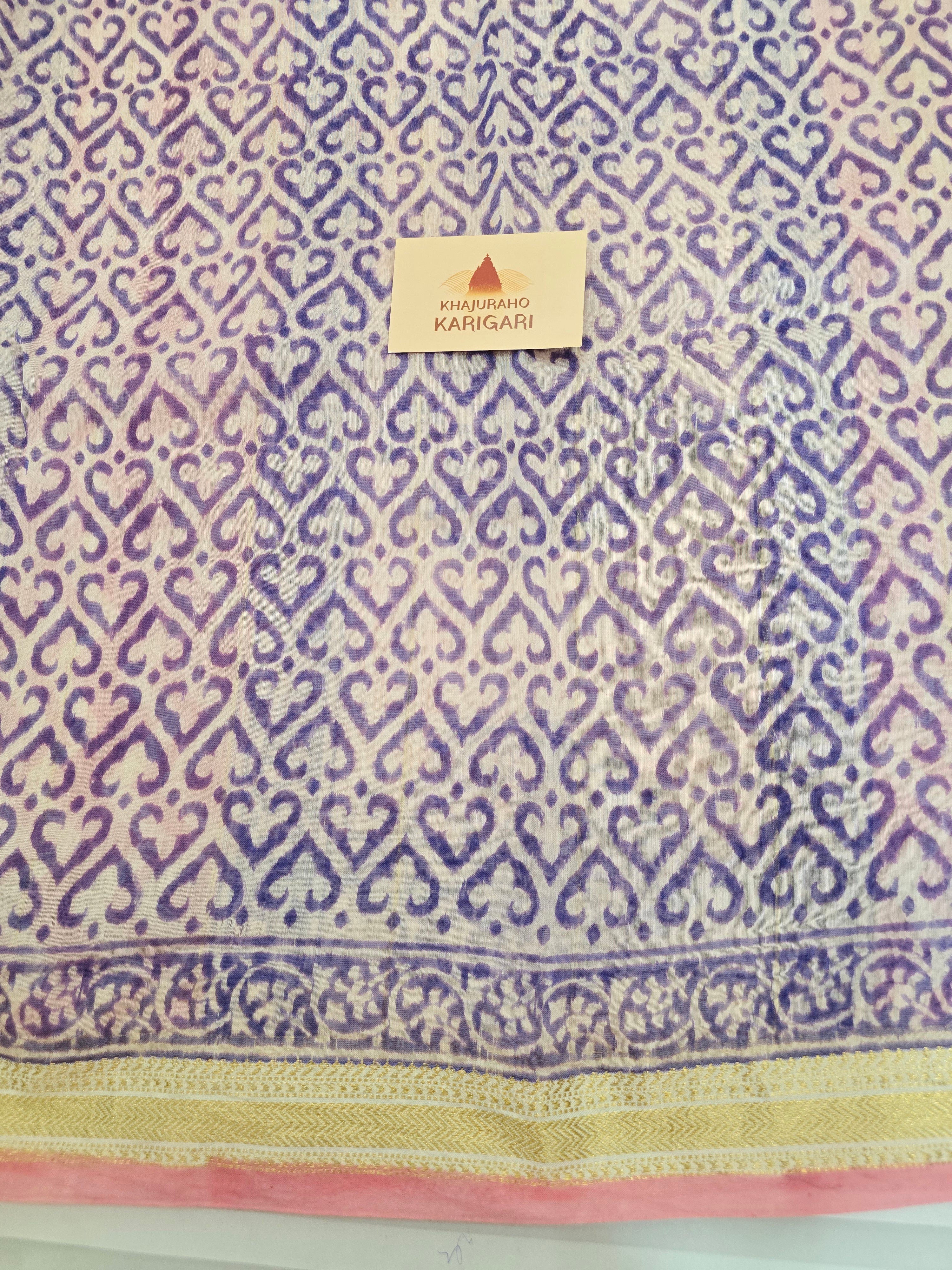 Handblock Printed Maheshwari Silk Cotton Saree