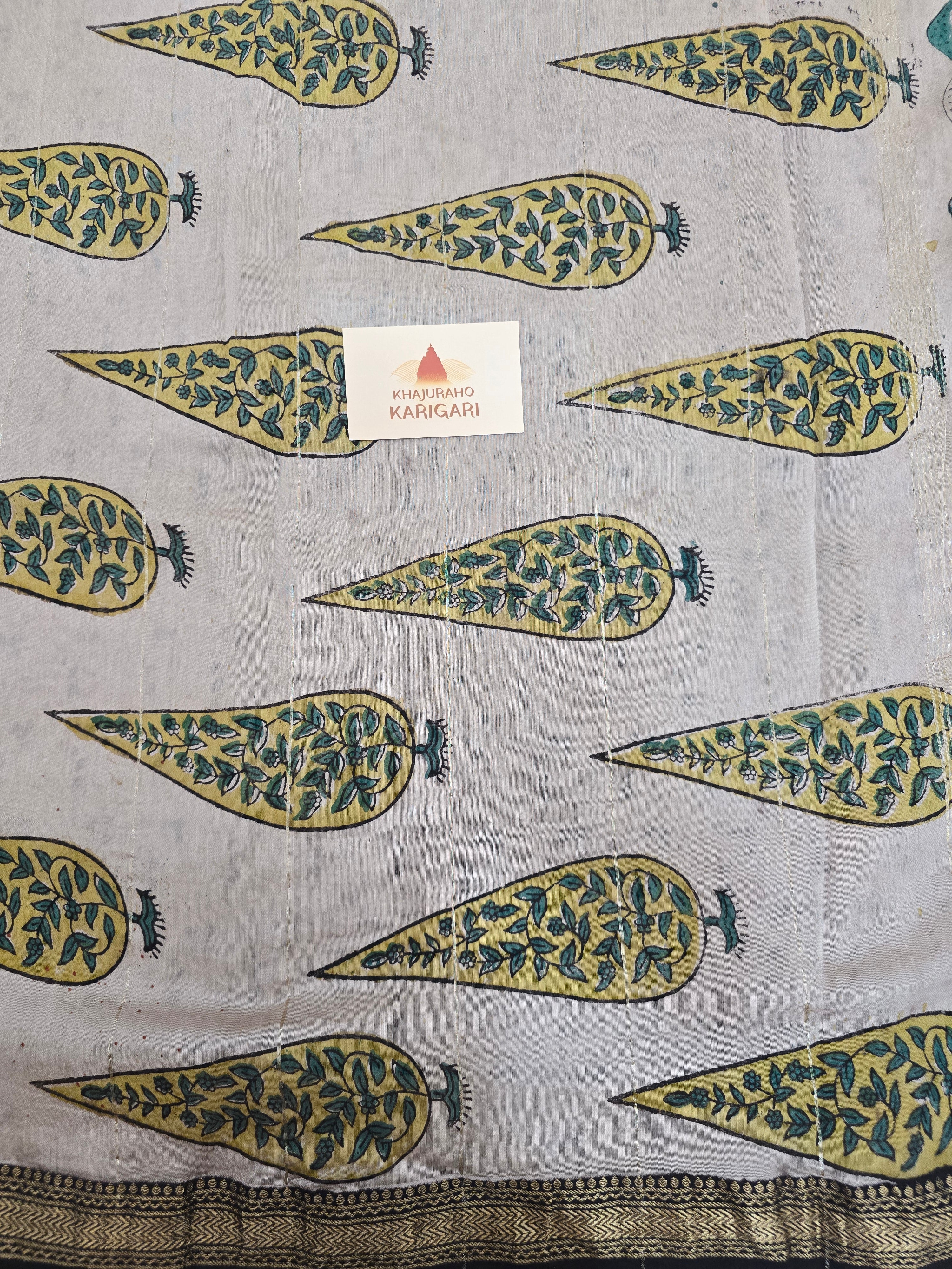 Handblock Printed Maheshwari Silk Cotton Saree