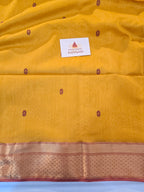 Pure Handwoven Maheshwari Saree Floral Motif - Yellow Maroon