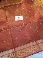 Pure Handwoven Maheshwari Saree Floral Motif - Yellow Maroon