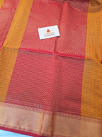 Pure Handwoven Maheshwari Zari Check Saree – Yellow Red