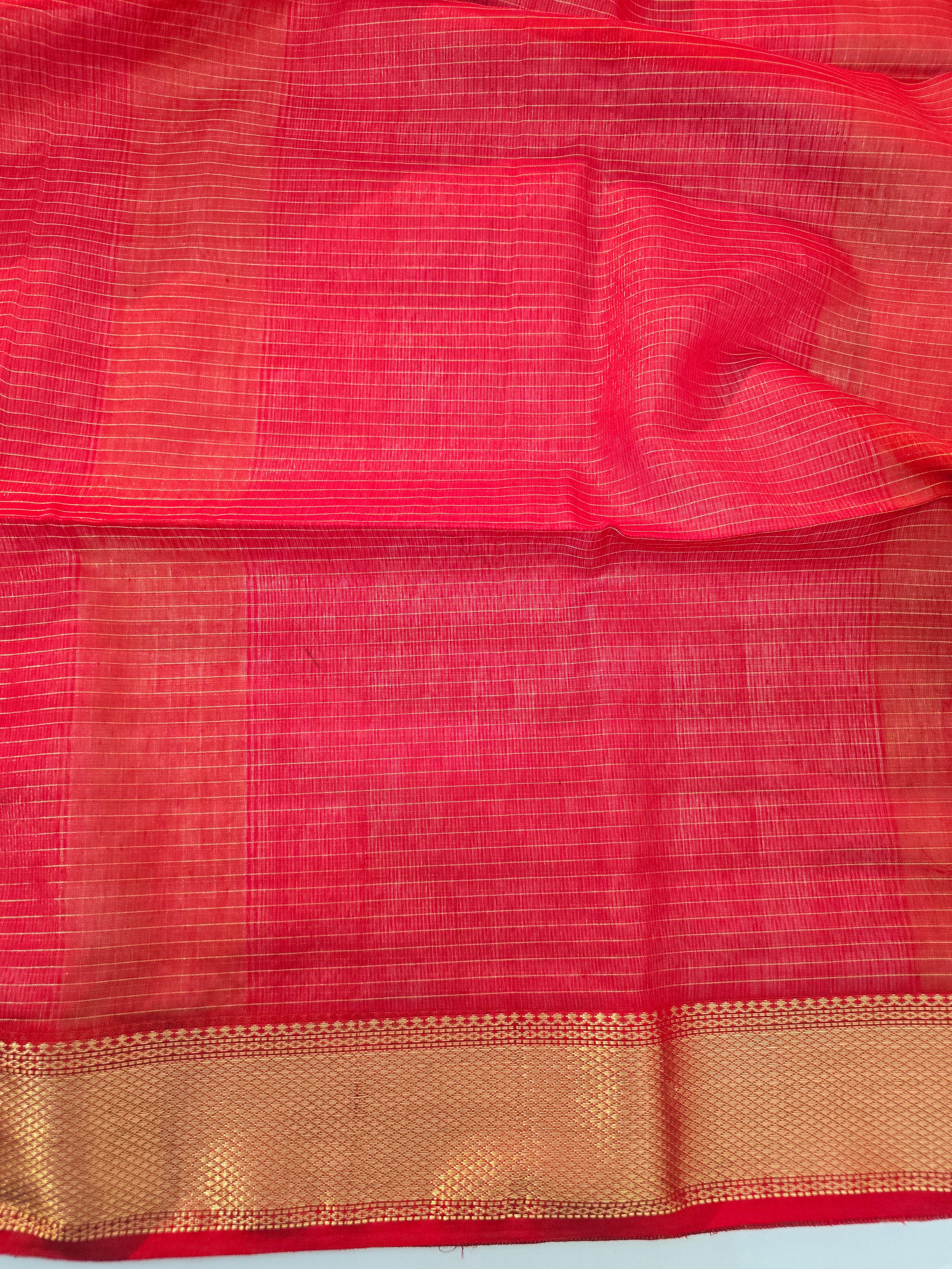 Pure Handwoven Maheshwari Zari Check Saree – Yellow Red