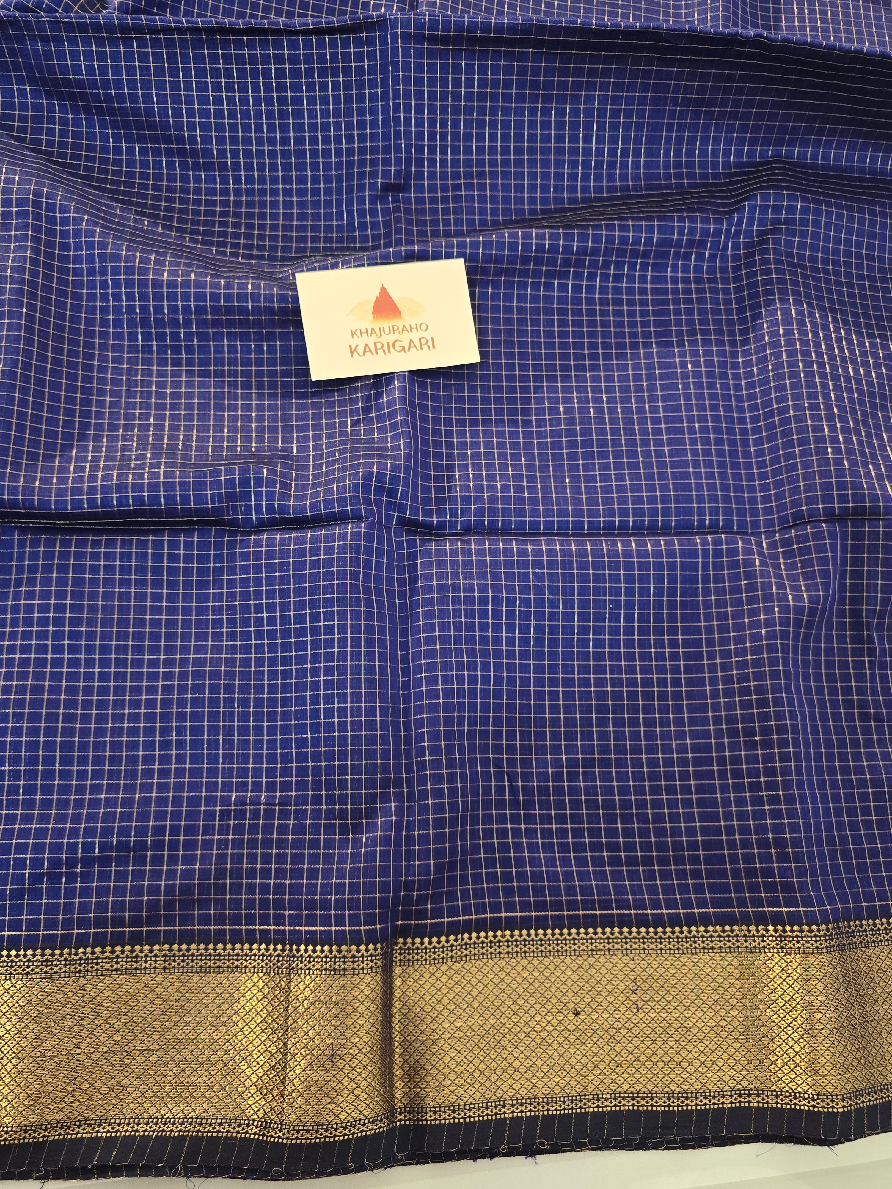 Pure Handwoven Maheshwari Zari Check Saree – Blue