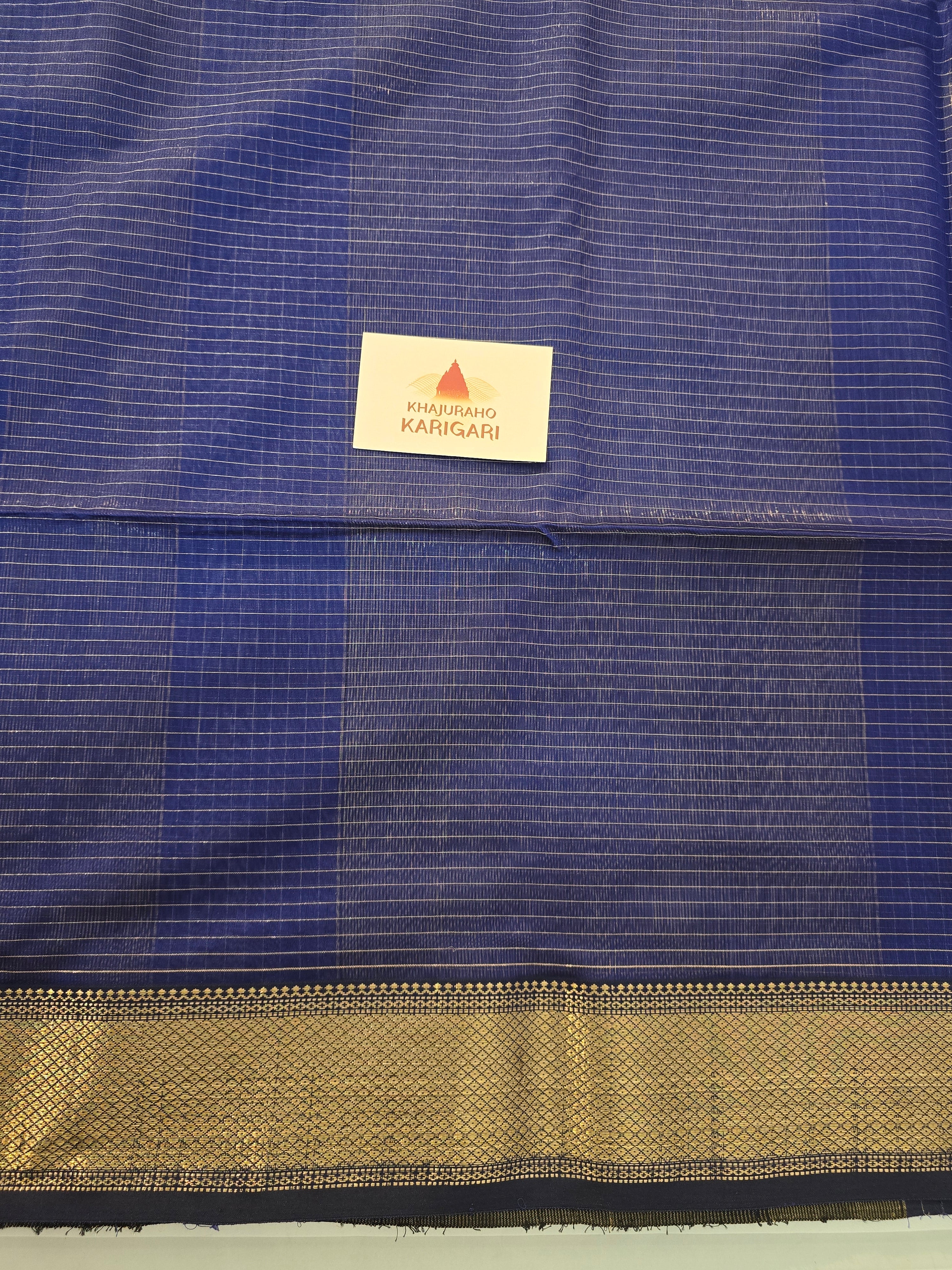 Pure Handwoven Maheshwari Zari Check Saree – Blue