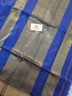 Pure Handwoven Maheshwari Zari Check Saree – Blue