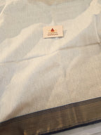 Pure Handwoven Maheshwari Zari Check Saree – Offwhite Blue
