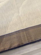 Pure Handwoven Maheshwari Zari Check Saree – Offwhite Blue