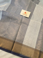 Pure Handwoven Maheshwari Zari Check Saree – Offwhite Blue