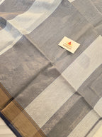 Pure Handwoven Maheshwari Zari Check Saree – Offwhite Blue