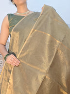 Maheshwari Tissue Silk Cotton Saree with Zari Striped Pallu - Gray