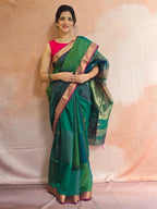 Handwoven Maheshwari Saree - Multi shaded Green