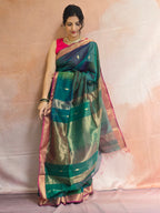 Handwoven Maheshwari Saree - Multi shaded Green