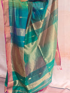 Handwoven Maheshwari Saree - Multi shaded Green