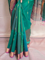 Handwoven Maheshwari Saree - Multi shaded Green