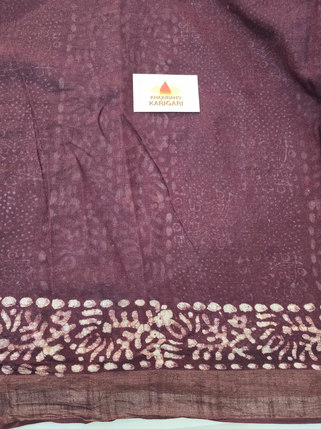 Handcrafted Linen Saree with Hand Block Hot Wax Batik -  Dark Brown