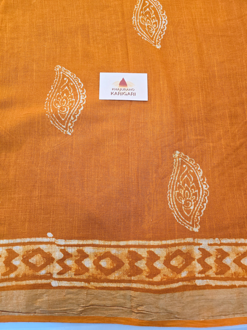 Handcrafted Linen Saree with Hand Block Hot Wax Batik - Mustard Yellow