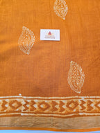 Handcrafted Linen Saree with Hand Block Hot Wax Batik - Mustard Yellow
