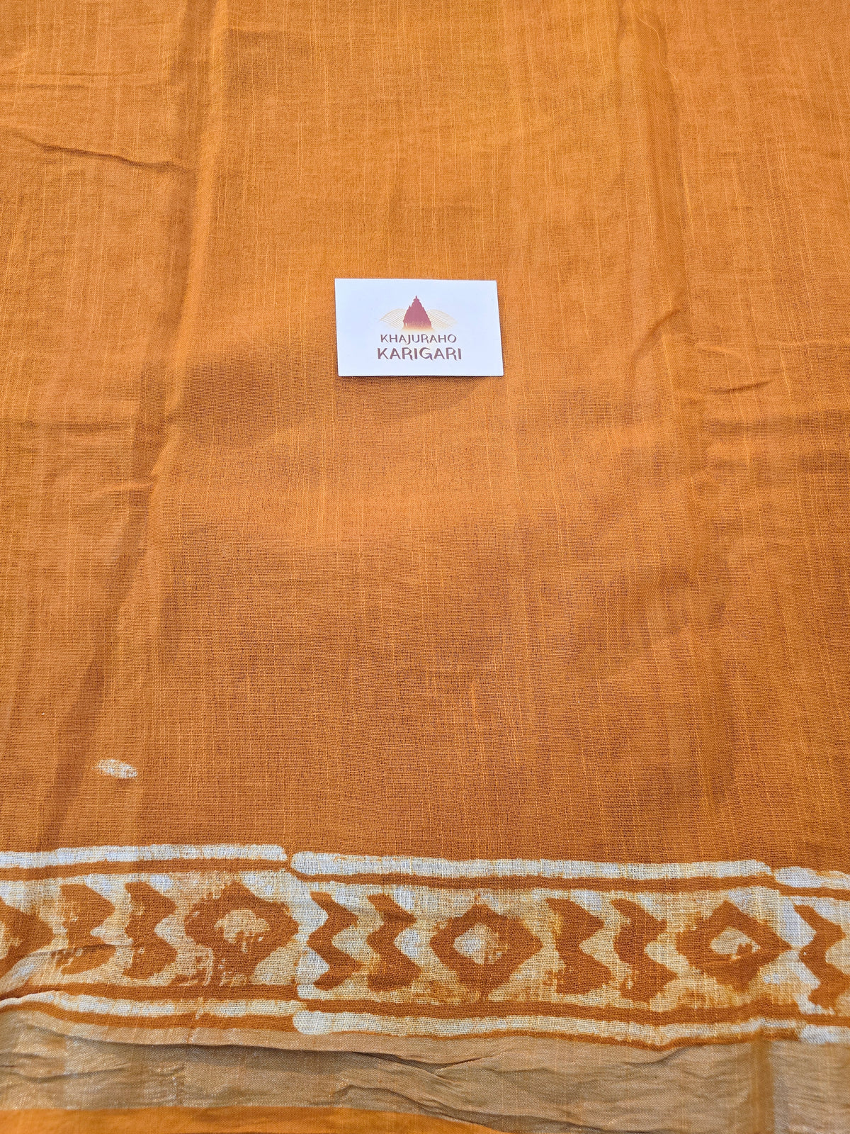 Handcrafted Linen Saree with Hand Block Hot Wax Batik - Mustard Yellow