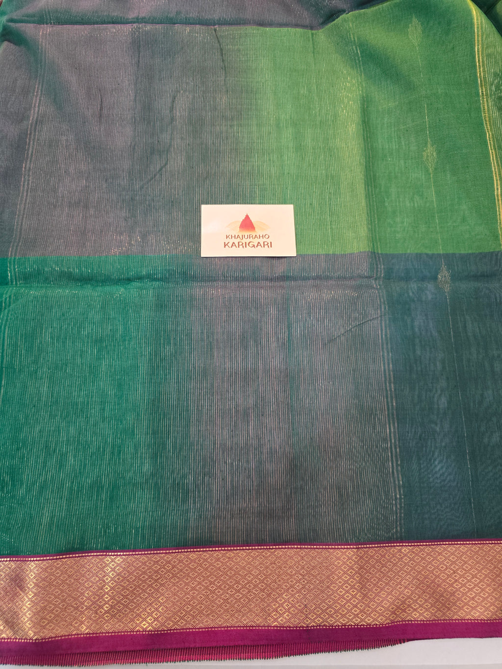 Handwoven Maheshwari Saree - Multi shaded Green