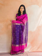 Pure Handwoven Star Boota Maheshwari Saree - Pink and Purple