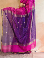 Pure Handwoven Star Boota Maheshwari Saree - Pink and Purple