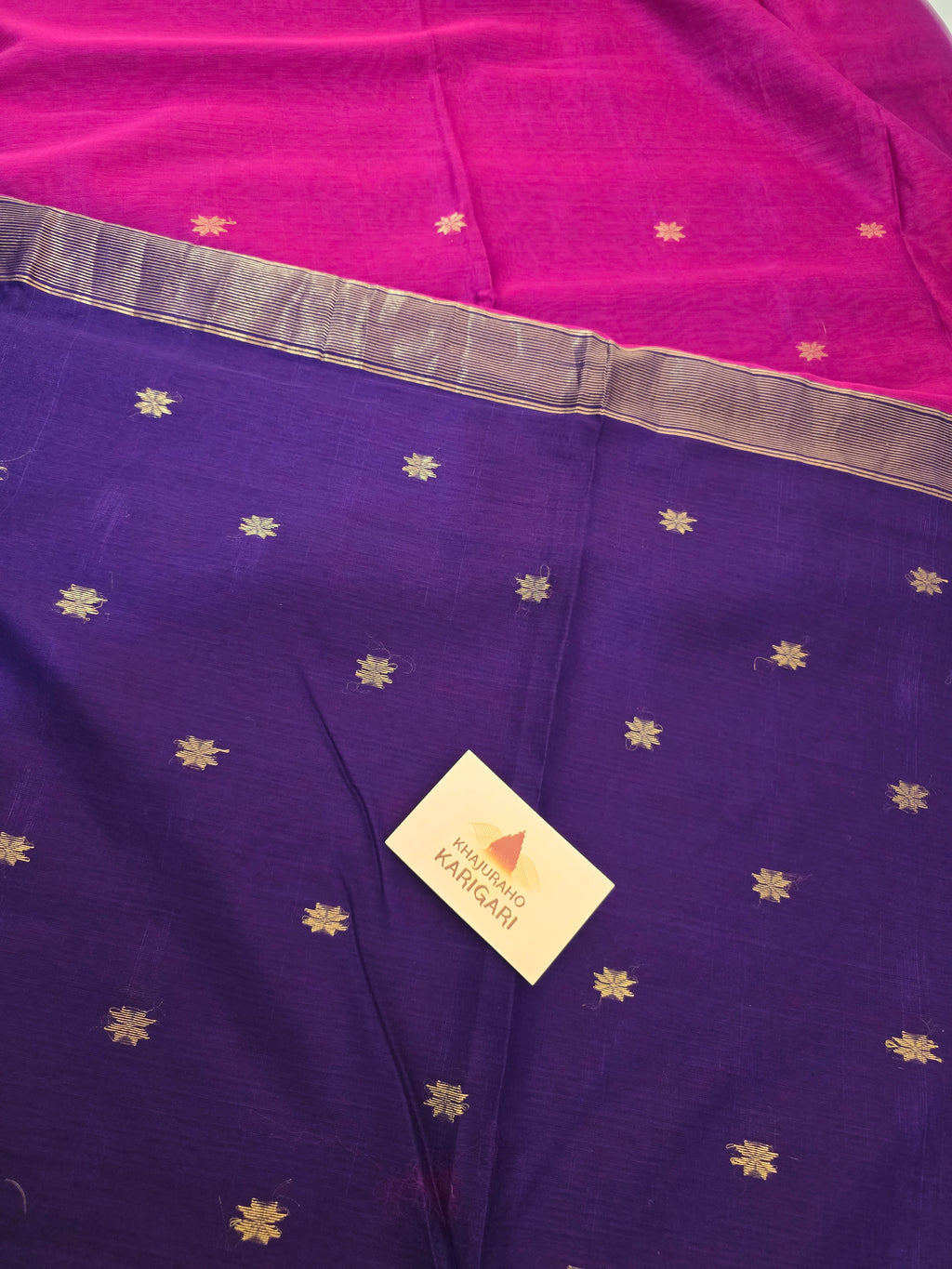 Pure Handwoven Star Boota Maheshwari Saree - Pink and Purple