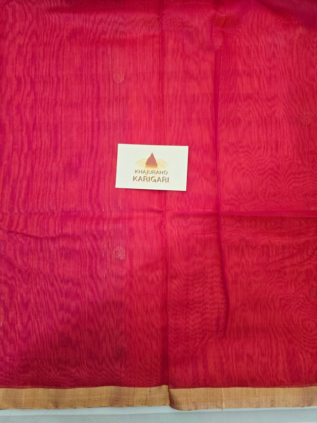 Pure Handwoven Chanderi Small Motifs Narrow Zari Border - Orange Pink