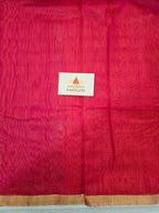 Pure Handwoven Chanderi Small Motifs Narrow Zari Border - Orange Pink