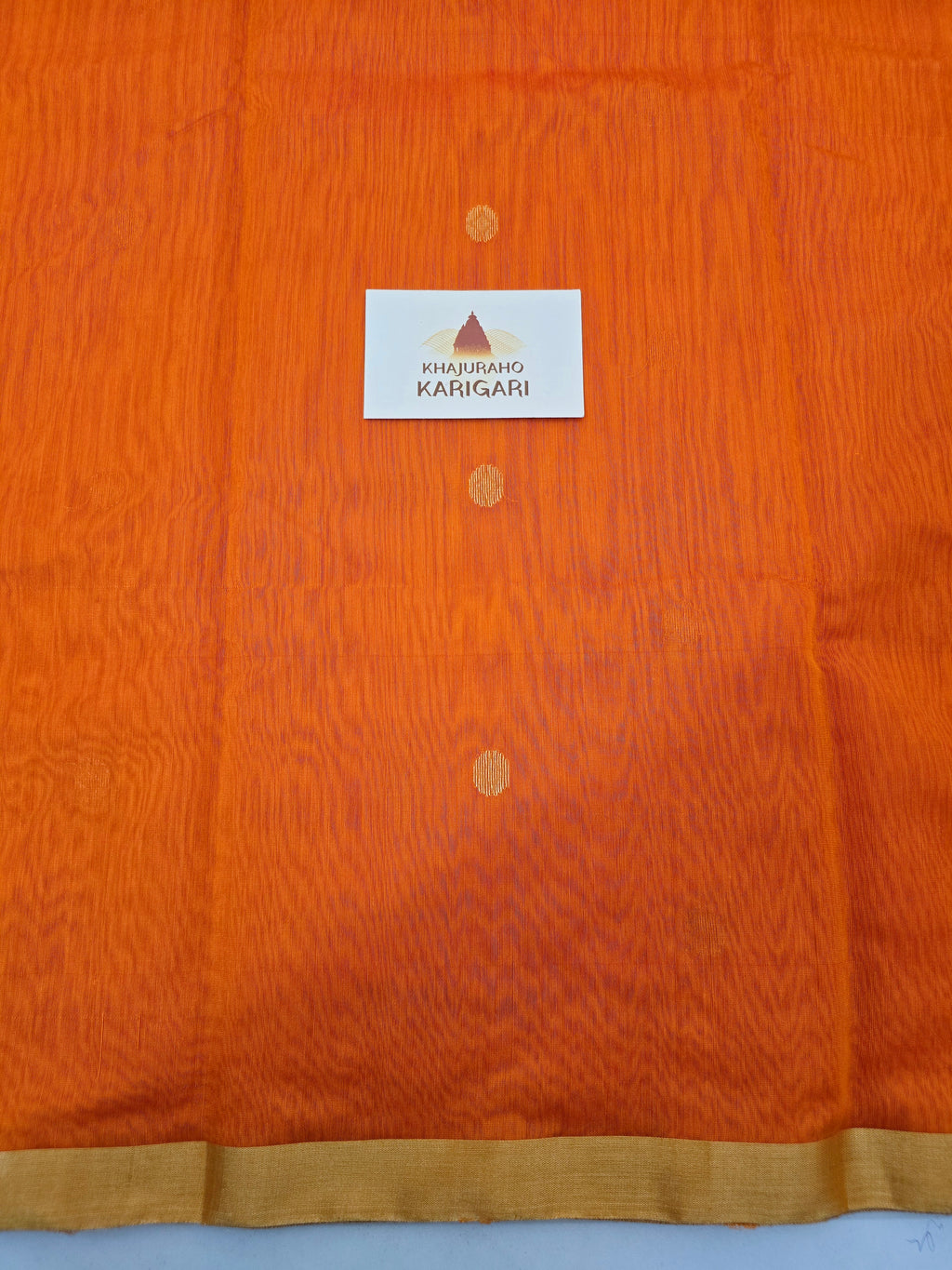Pure Handwoven Chanderi Small Motifs Narrow Zari Border - Orange Pink