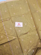 Pure Handwoven Chanderi Small Motifs Narrow Zari Border - Antique Gold