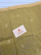Pure Handwoven Chanderi Small Motifs Narrow Zari Border - Antique Gold