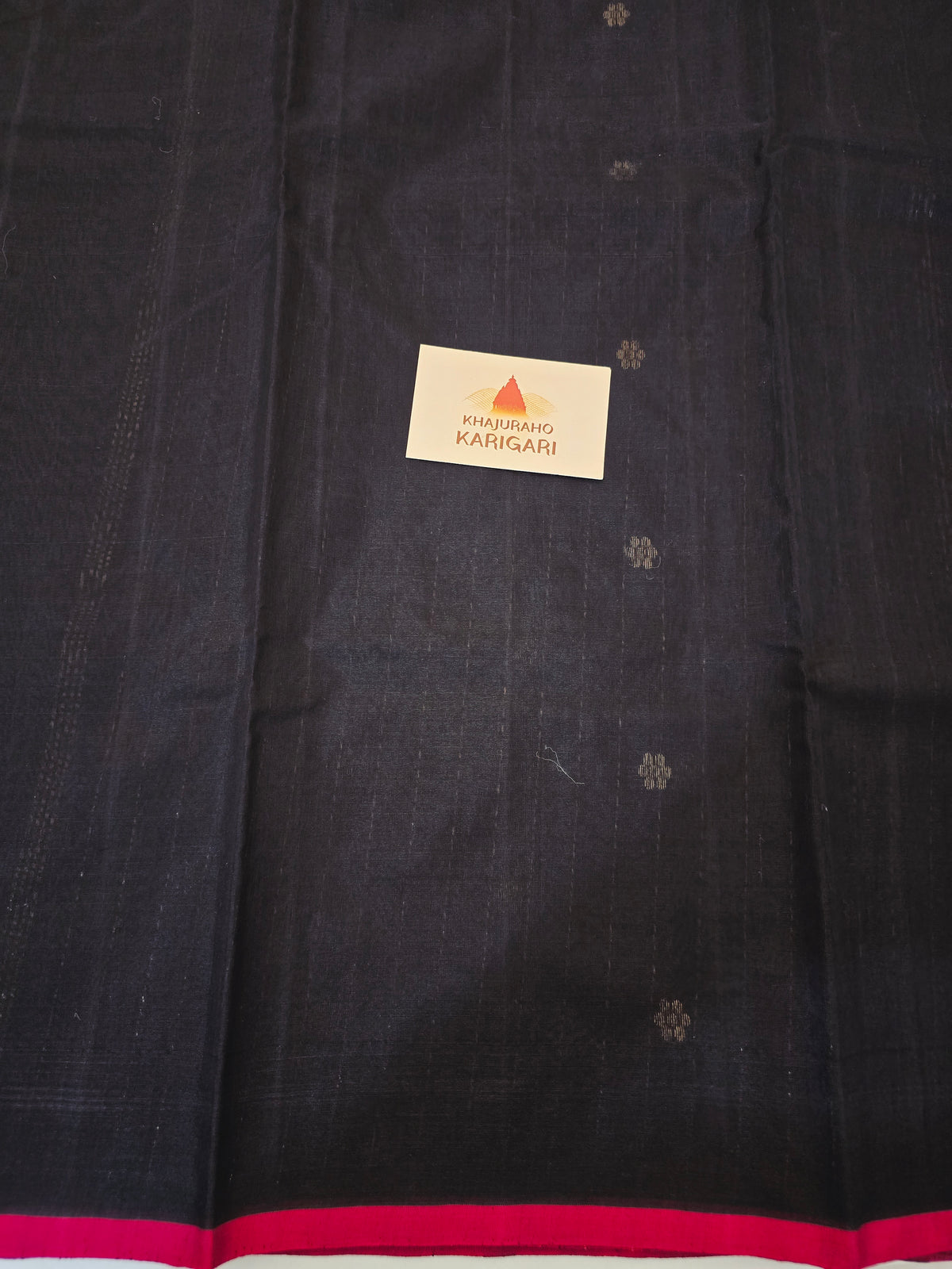Pure Handwoven Chanderi Small Motifs Narrow Zari Border - Black