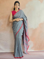 Pure Handwoven Mul Cotton Jamdani - Grey
