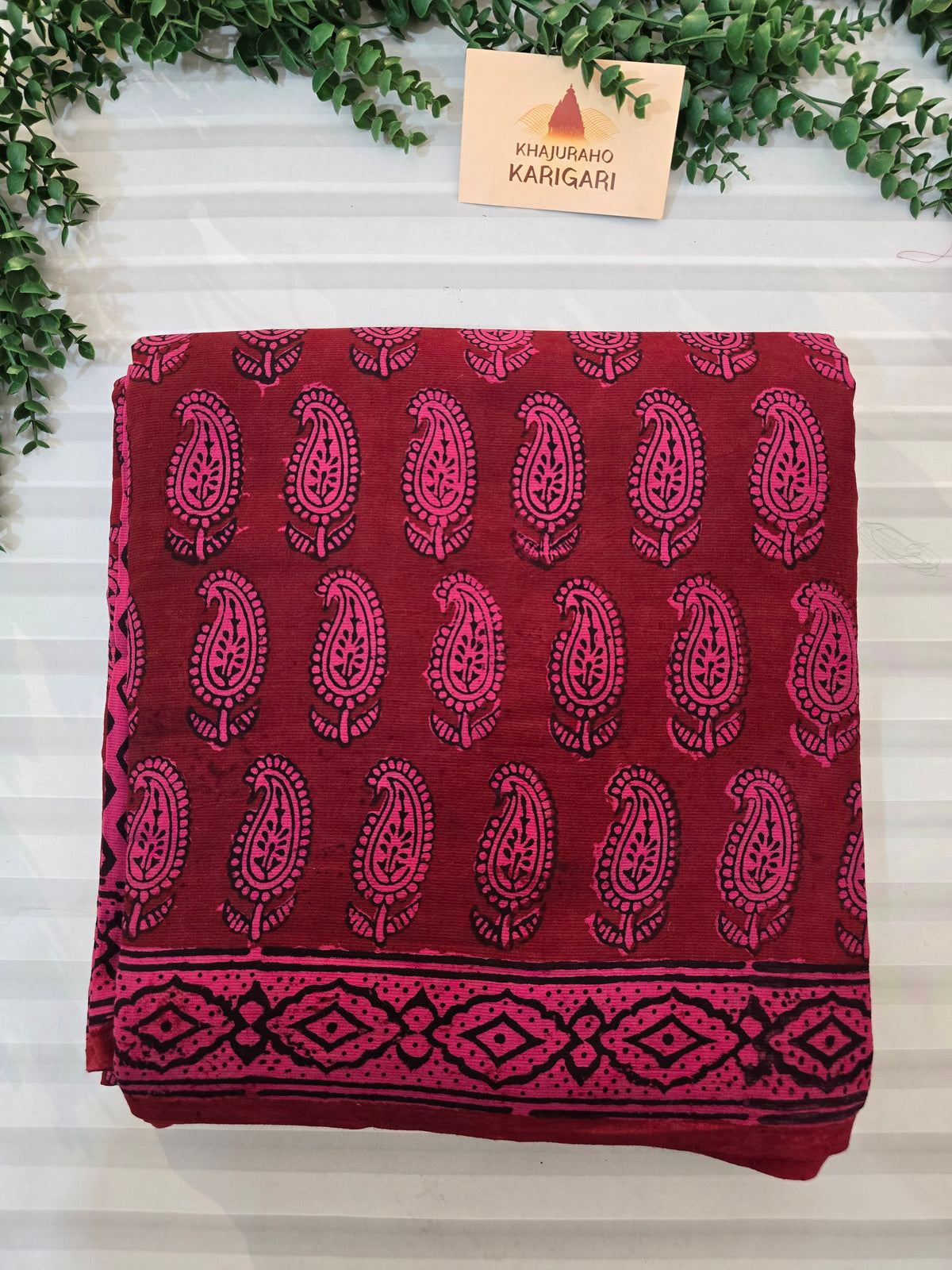 Bagh Hand Block Print Mul Cotton Saree – Red and Rani