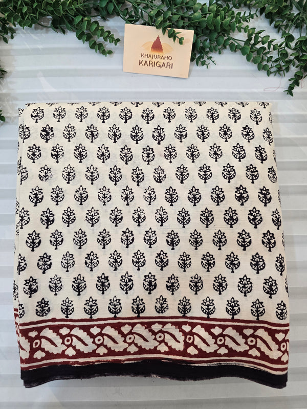 Bagh Hand Block Print Mul Cotton Saree – White