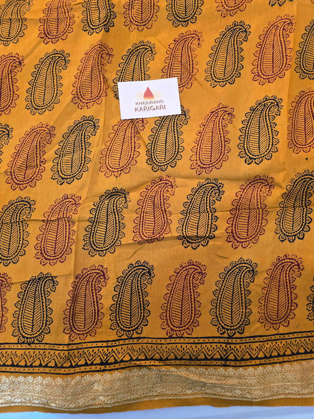 Natural Dyed Bagh Handblock Printed Dola Silk Saree - Mustard Yellow