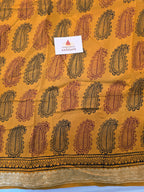 Natural Dyed Bagh Handblock Printed Dola Silk Saree - Mustard Yellow