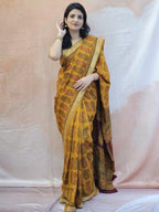 Natural Dyed Bagh Handblock Printed Dola Silk Saree - Mustard Yellow