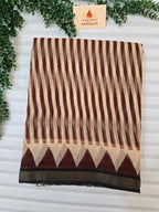 Handblock Printed Kota Doria Saree- Ajrakh Stripe