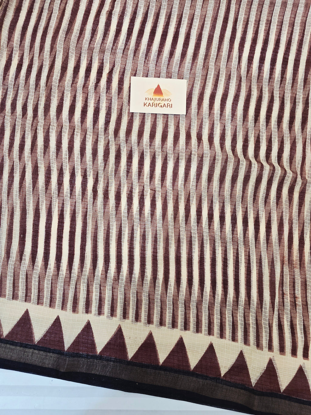 Handblock Printed Kota Doria Saree- Ajrakh Stripe